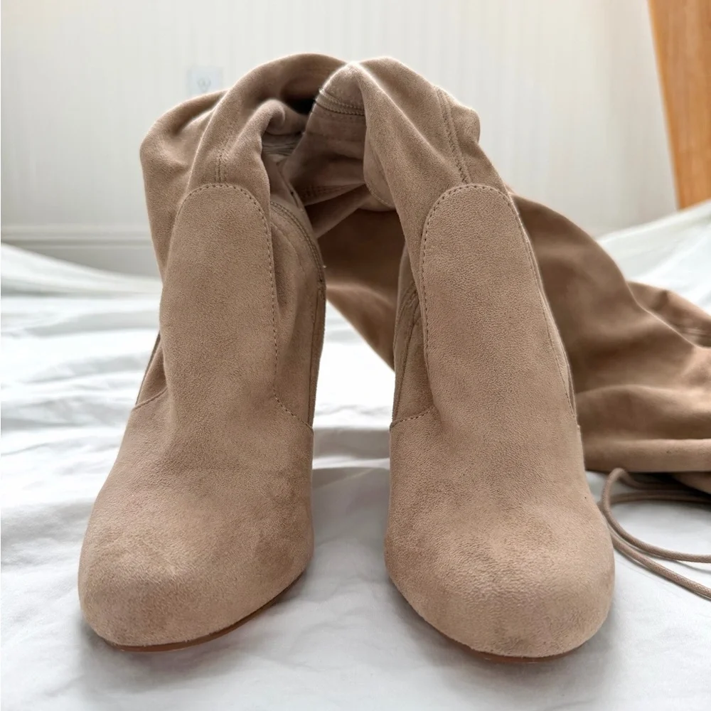 So Much Yes Light Nude Faux Suede Over the Knee Boots | Size 6 | Great Condition